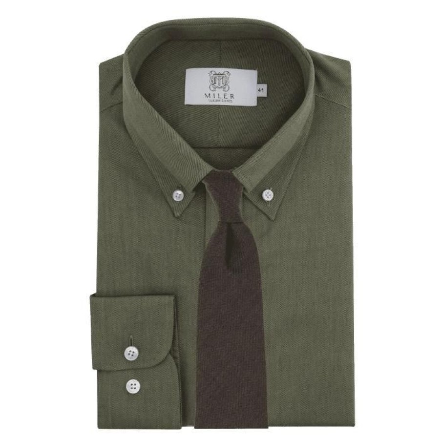 Miler Menswear | Zielona Koszula Meska Button Down O Splocie Twill