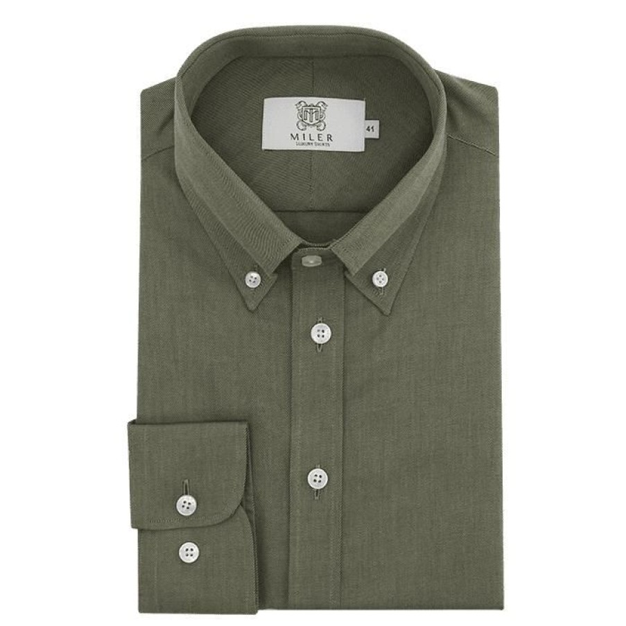 Miler Menswear | Zielona Koszula Meska Button Down O Splocie Twill