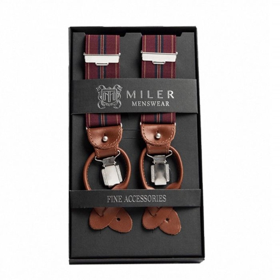 Miler Menswear | Szelki Do Spodni Bordowe W Drobne Paski