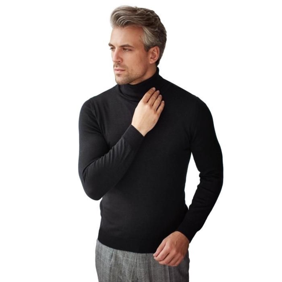 Miler Menswear | Czarny Golf Z Welny Merino