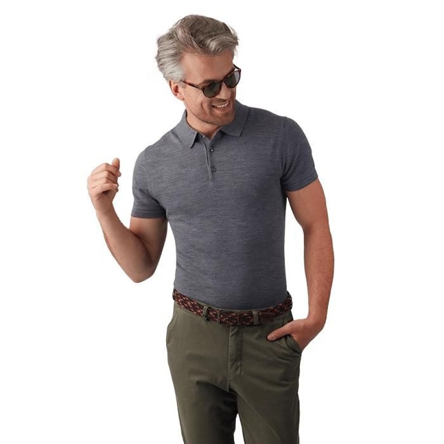 Miler Menswear | Szara Meska Koszulka Polo Z Welny Merino