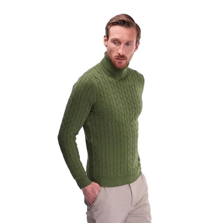 Miler Menswear | Zielony Meski Golf Warkoczowy