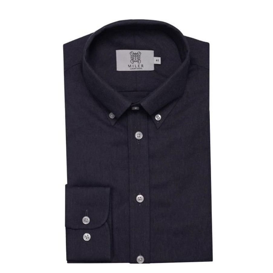 Miler Menswear | Granatowa Flanelowa Koszula Meska Button Down