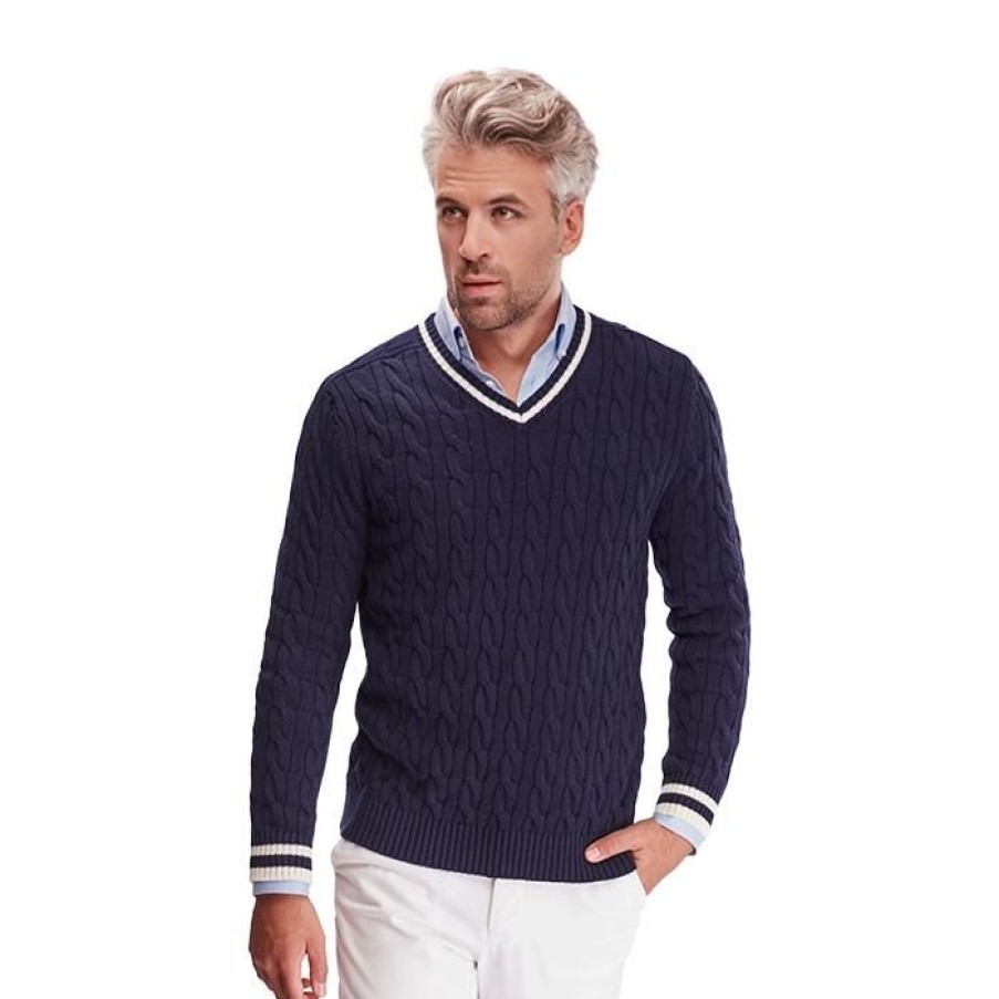 Miler Menswear | Granatowy Meski Sweter Krykietowy