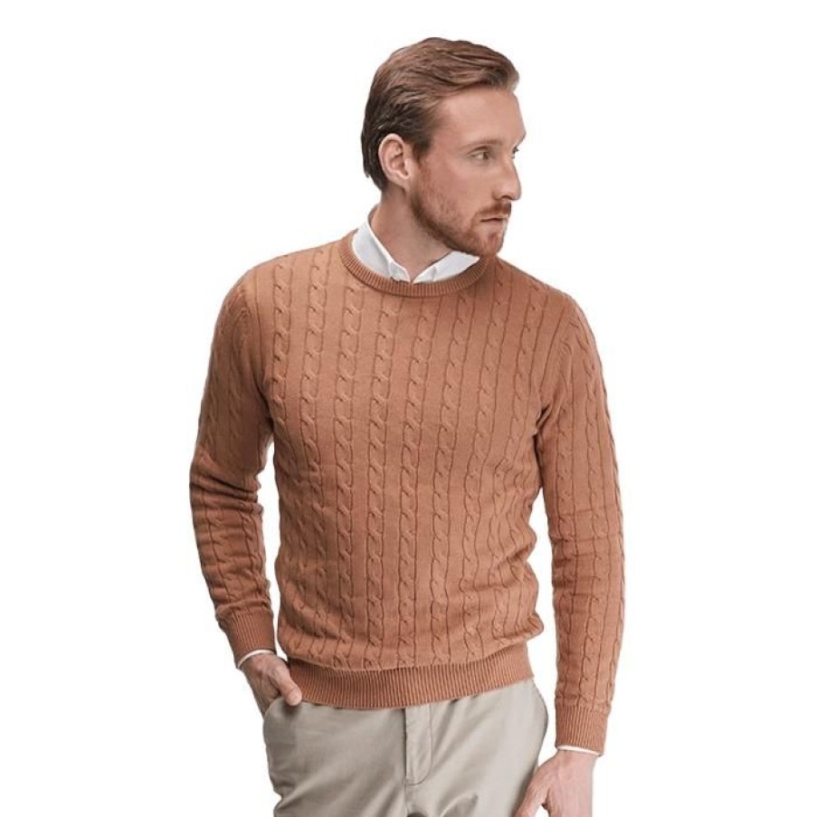 Miler Menswear | Karmelowy Meski Sweter Warkoczowy