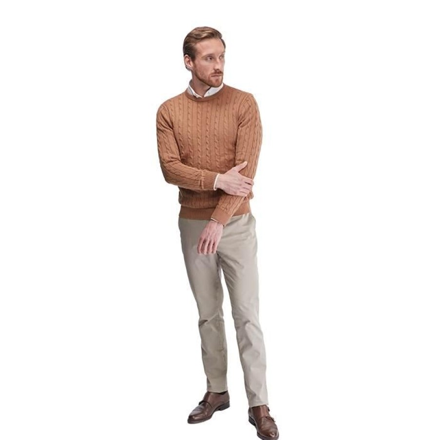 Miler Menswear | Karmelowy Meski Sweter Warkoczowy